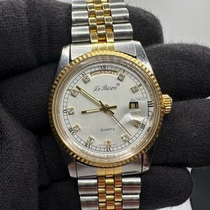 Men’s Le Baron Quartz Time/Day Watch 34mm Two Tone Gold / Silver